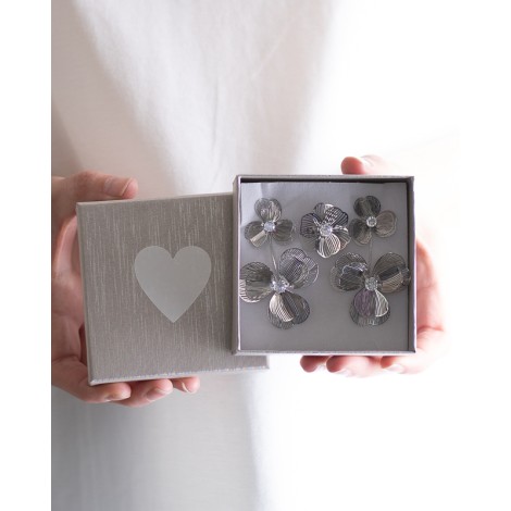 Parure Flower Ottone Strasse Orecchini Più Anello Argento