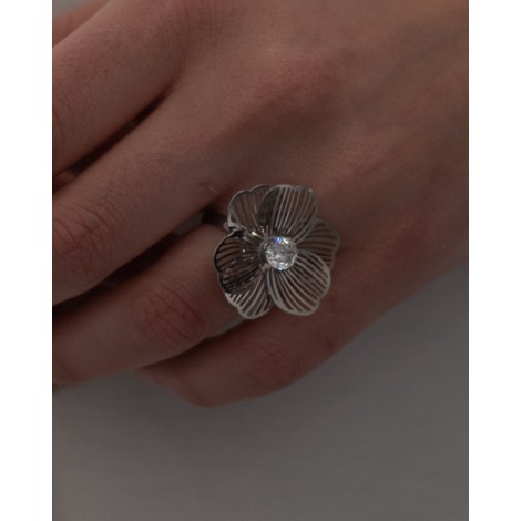 Parure Flower Ottone Strasse Orecchini Più Anello Argento