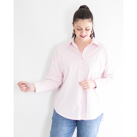 Camicia Tania Cotone Over Righe Rosa