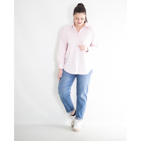 Camicia Tania Cotone Over Righe Rosa