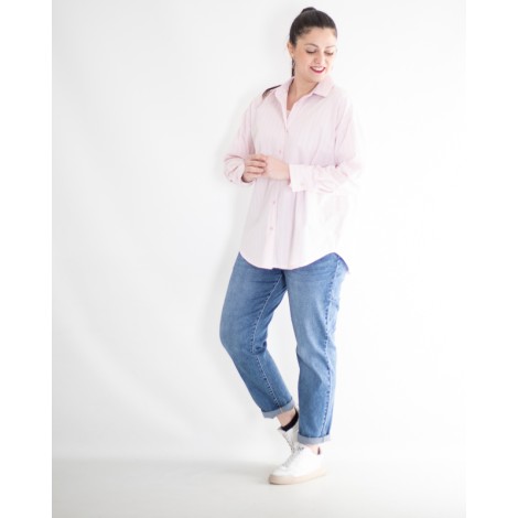 Camicia Tania Cotone Over Righe Rosa