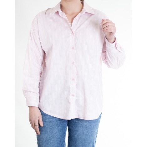 Camicia Tania Cotone Over Righe Rosa