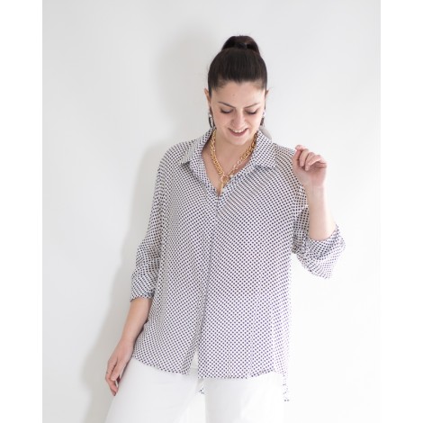 Camicia Mirabella Viscosa Pois Piega Dietro Panna Blu