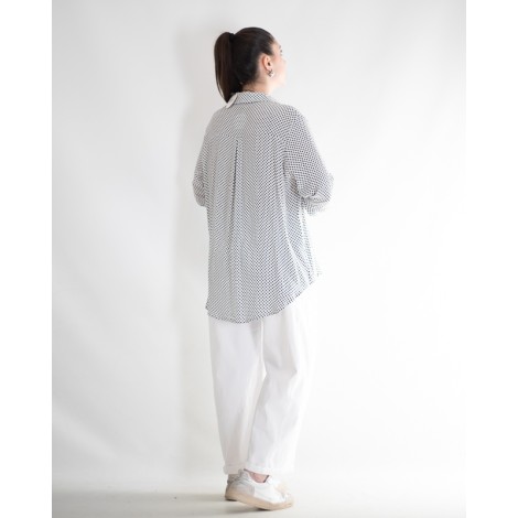 Camicia Mirabella Viscosa Pois Piega Dietro Panna Blu