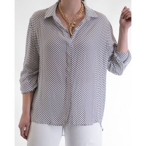 Camicia Mirabella Viscosa Pois Piega Dietro Panna Blu