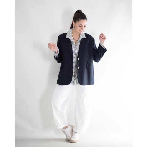 Camicia Mirabella Viscosa Pois Piega Dietro Panna Blu