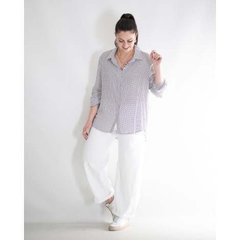 Camicia Mirabella Viscosa Pois Piega Dietro Panna Blu