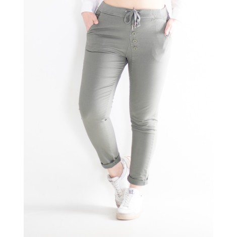 Pantalone Sugar Cotone Coulisse Bottoni Asimmetrici Militare