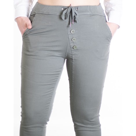 Pantalone Sugar Cotone Coulisse Bottoni Asimmetrici Militare