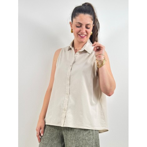 Camicia Thea Cotone Ultralight Smanicata Bottoni Sabbia