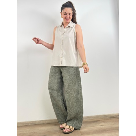 Camicia Thea Cotone Ultralight Smanicata Bottoni Sabbia