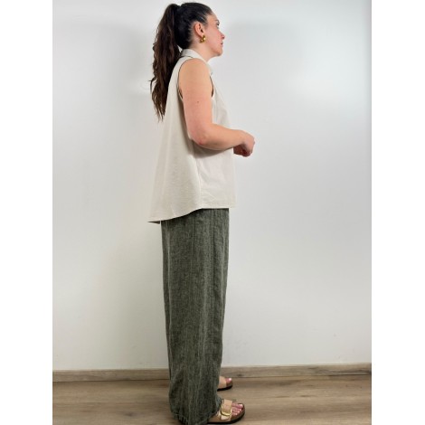 Camicia Thea Cotone Ultralight Smanicata Bottoni Sabbia