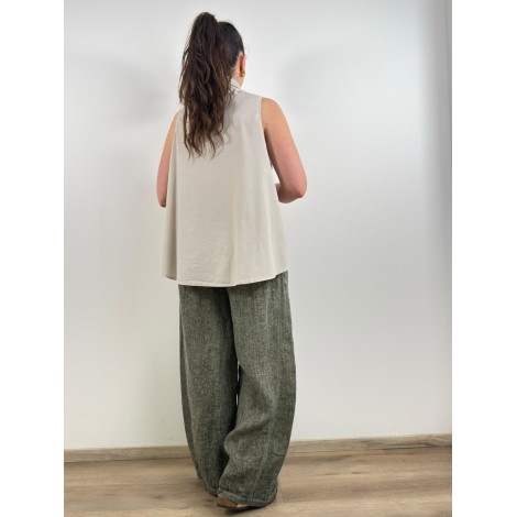 Camicia Thea Cotone Ultralight Smanicata Bottoni Sabbia