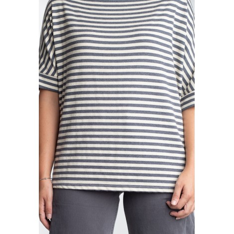 Maglia Greta Viscosa Pipistrello Righe Lurex Burro Piombo