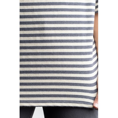 Maglia Greta Viscosa Pipistrello Righe Lurex Burro Piombo