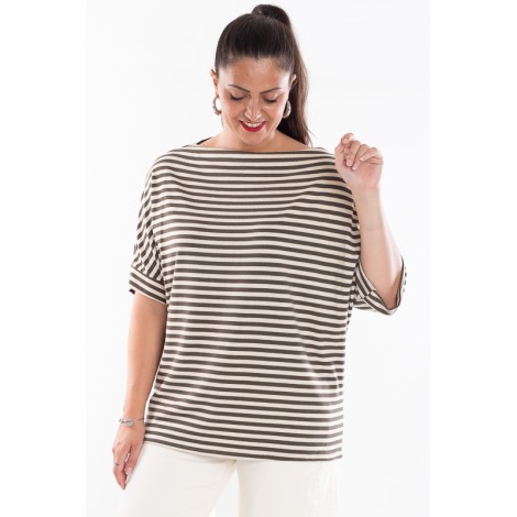 Maglia Greta Viscosa Pipistrello Righe Lurex Burro Militare