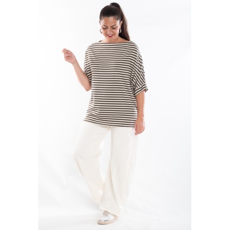 Maglia Greta Viscosa Pipistrello Righe Lurex Burro Militare