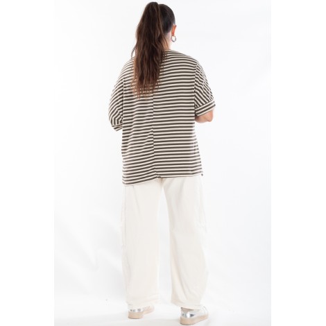 Maglia Greta Viscosa Pipistrello Righe Lurex Burro Militare