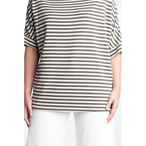 Maglia Greta Viscosa Pipistrello Righe Lurex Burro Militare