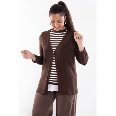 Twin Set Camilla Viscosa Maglia Righe Più Cardigan Moro Panna 