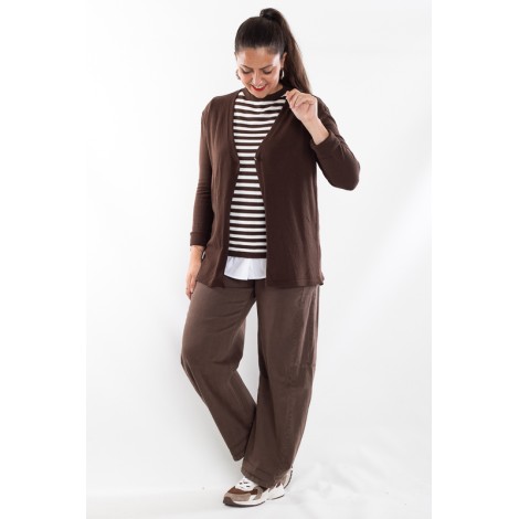 Twin Set Camilla Viscosa Maglia Righe Più Cardigan Moro Panna 