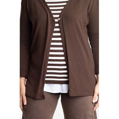 Twin Set Camilla Viscosa Maglia Righe Più Cardigan Moro Panna 