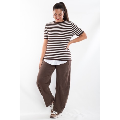 Twin Set Camilla Viscosa Maglia Righe Più Cardigan Moro Panna 