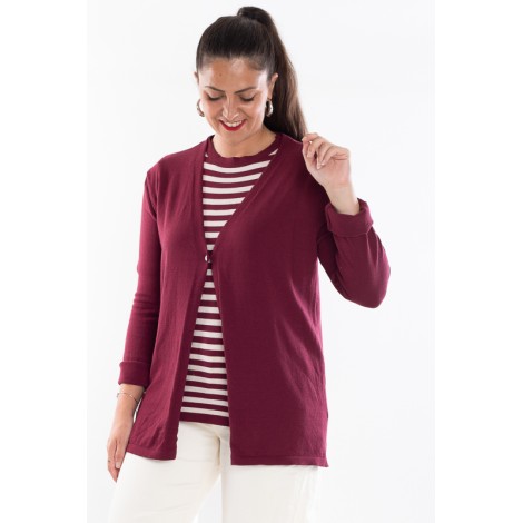 Twin Set Camilla Viscosa Maglia Righe Più Cardigan Bordeaux Panna