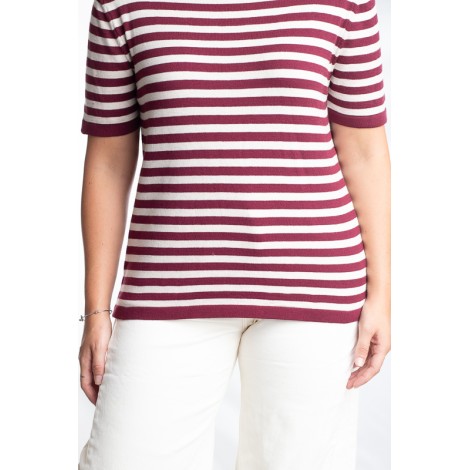 Twin Set Camilla Viscosa Maglia Righe Più Cardigan Bordeaux Panna