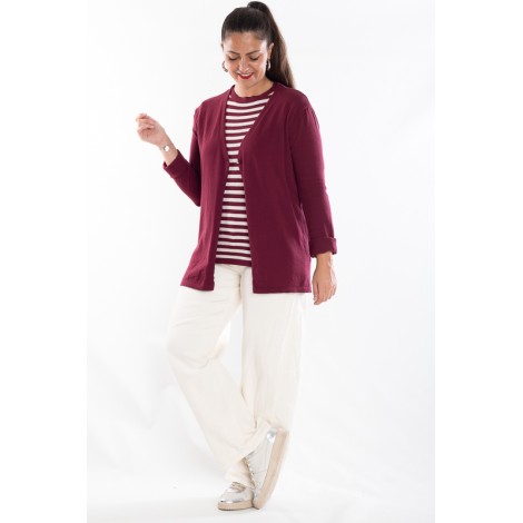 Twin Set Camilla Viscosa Maglia Righe Più Cardigan Bordeaux Panna