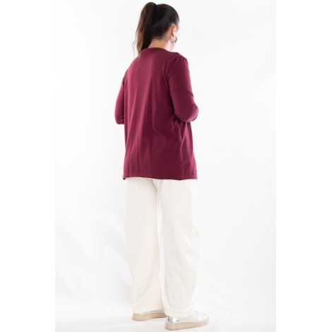 Twin Set Camilla Viscosa Maglia Righe Più Cardigan Bordeaux Panna