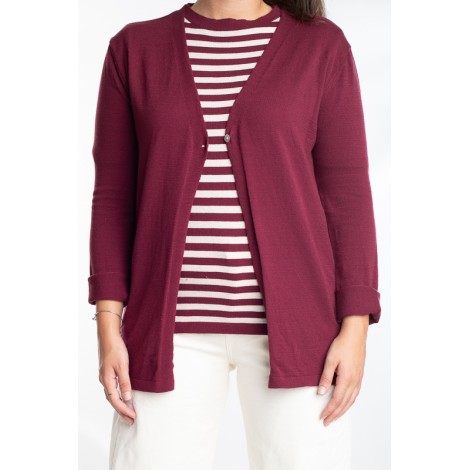 Twin Set Camilla Viscosa Maglia Righe Più Cardigan Bordeaux Panna