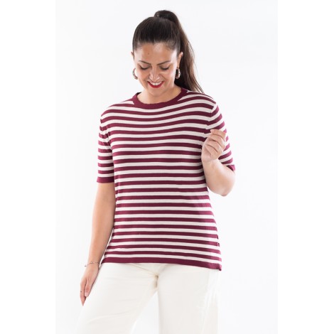 Twin Set Camilla Viscosa Maglia Righe Più Cardigan Bordeaux Panna