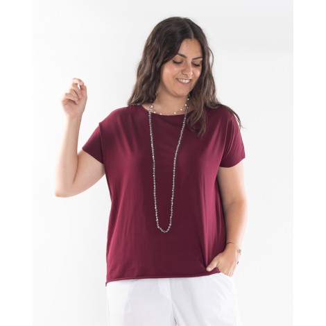 T-shirt Basic Cotone Taglio Vivo Manica Corta Bordeaux