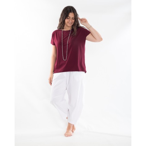 T-shirt Basic Cotone Taglio Vivo Manica Corta Bordeaux