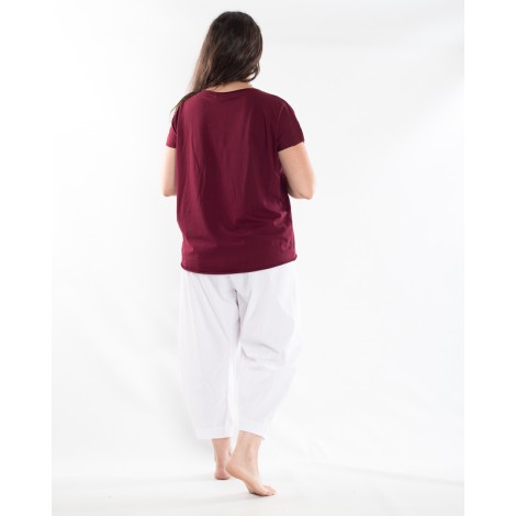 T-shirt Basic Cotone Taglio Vivo Manica Corta Bordeaux