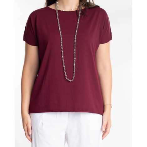 T-shirt Basic Cotone Taglio Vivo Manica Corta Bordeaux